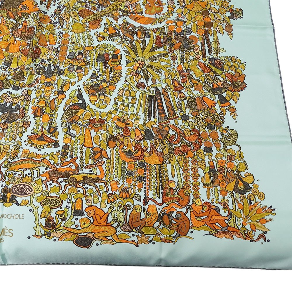 Hermes Scarf Muffler for Women Carre 90 LEGEND MOGHOLE Silk Pale Green Orange... - Picture 5 of 10